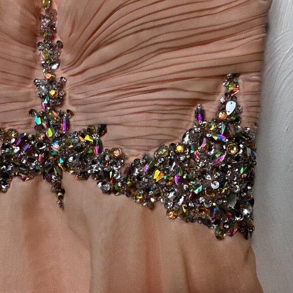 Vintage Jovani Y2K 90s Mini Prom Dress Sweetheart Pink Beaded Bodice Ruffle 00 - Picture 4 of 12